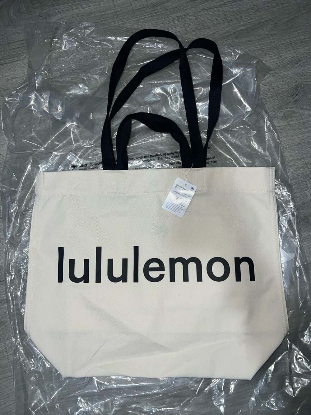 NWT Lululemon Double-Handle Canvas Tote Bag NAT/BLK